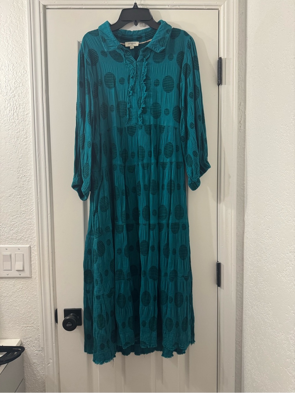 Umgee Teal Midi Dress with Black Polka Dot Print
